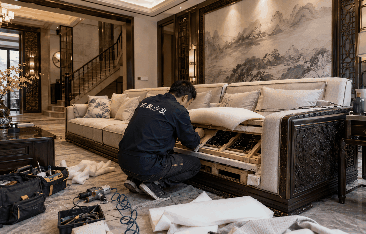 别墅客厅沙发翻新案例图